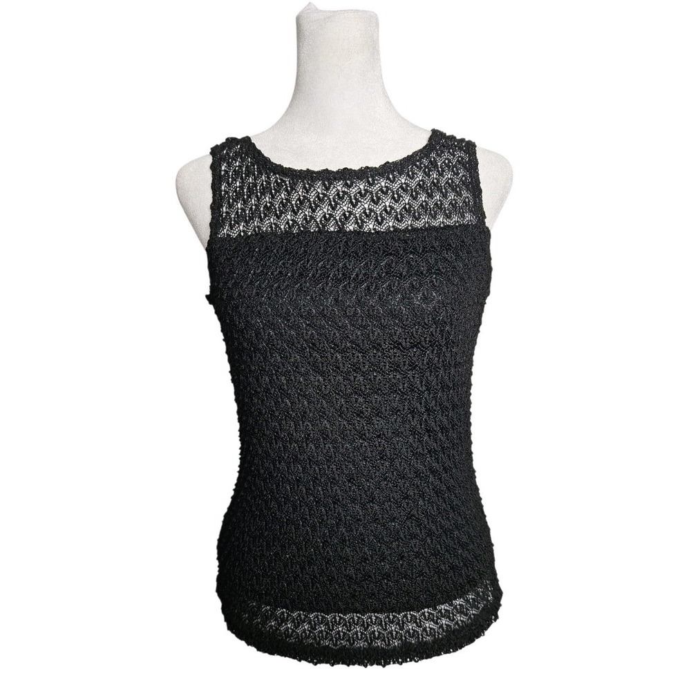 Vintage Y2K George Womens Tank Top Small 4/6 Black White Textured Stretch Grunge